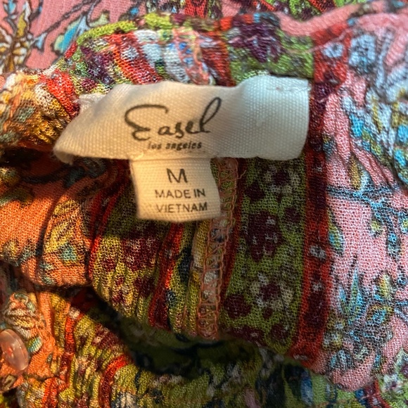 Easel Anthropologie Floral Vibrant Wide Leg Bell Bottom Boho Jumpsuit. Sz M - Picture 12 of 16